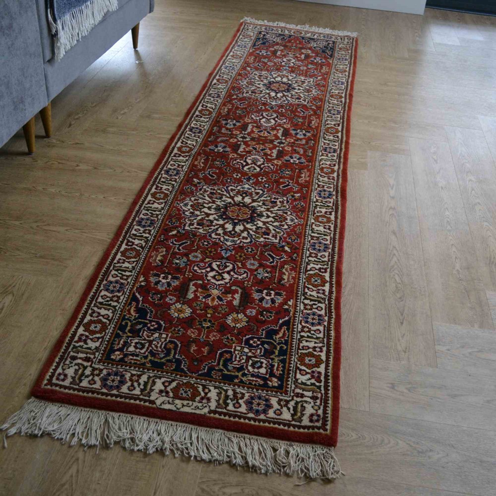 Arad Traditional Hand Knotted Wool Runner Rug in Red